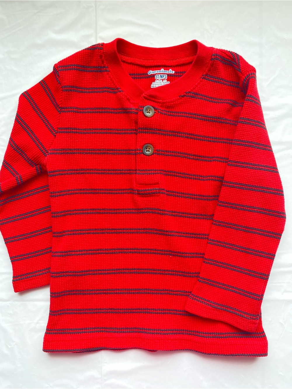 Garanimals Toddler Boy Striped Waffle Knit Henley Shirt Red Navy Thermal 3T